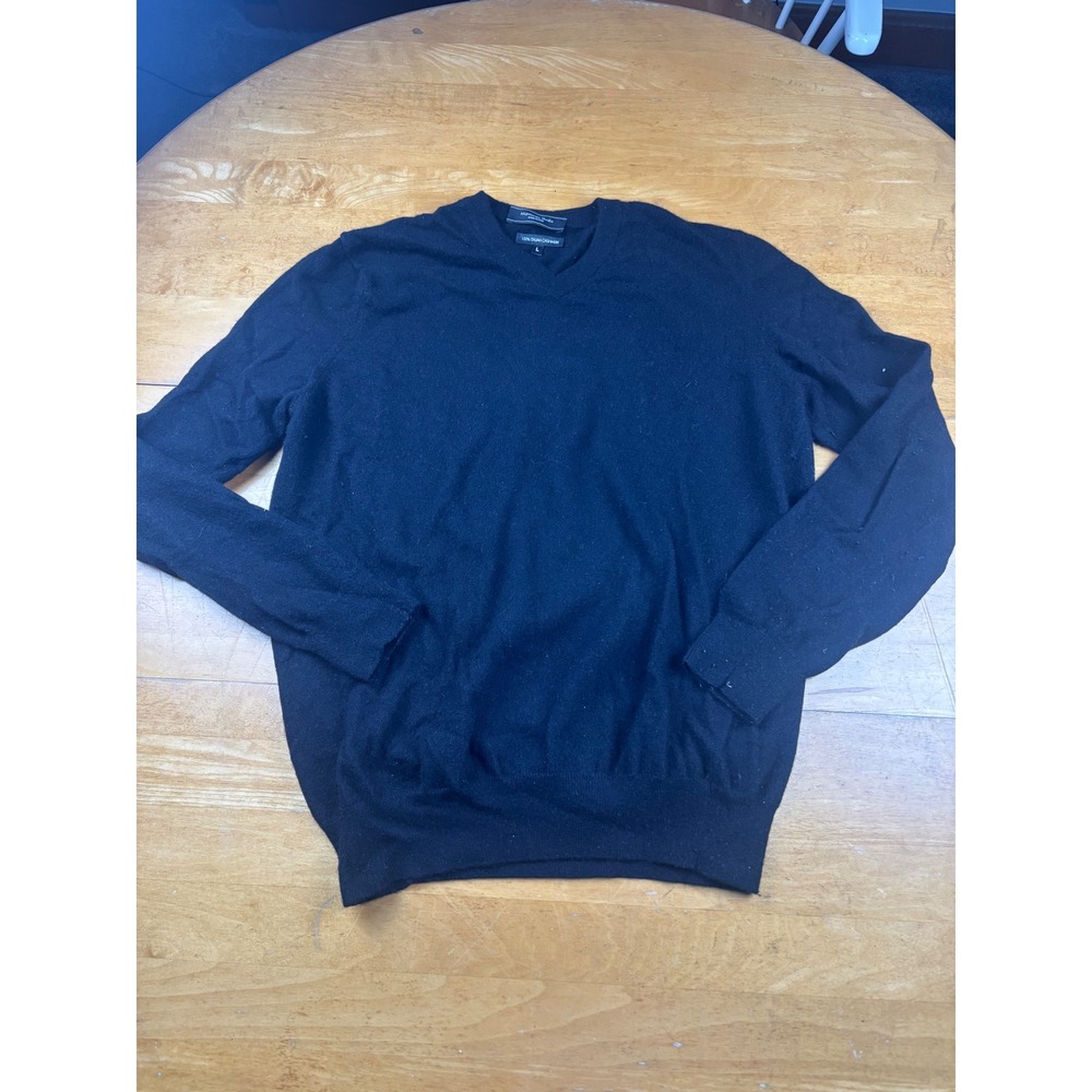Mantovani Studio Navy Blue 100% Italian Cashmere V-Neck Sweater Mens Large L